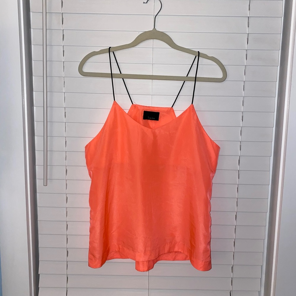 Coral silk tank top with bra lining